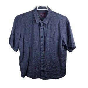 UNTUCKit Men's XL Tre Navy Blue Linen Wrinkle Resistant Short Sleeve Shirt